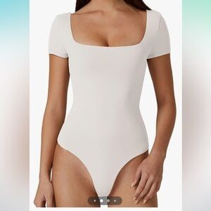 NWT QINSEN Square Neck Short Sleeve Double-Layer Bodysuit Fashion T-Shirt Tops